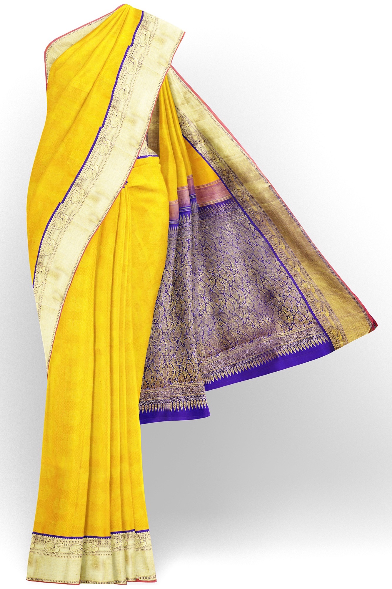 sri kumaran stores kanchipuram silk saree yellow saree with golden border 2