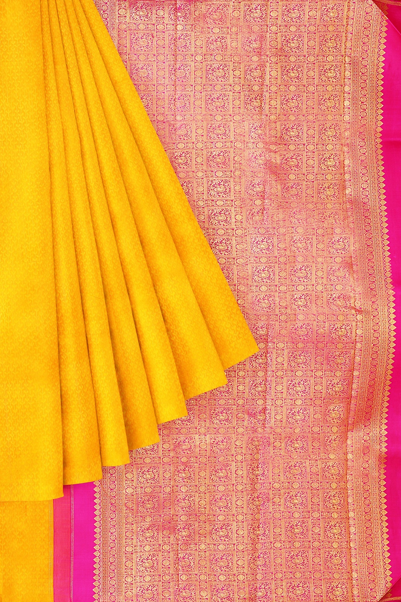 sri kumaran stores kanchipuram silk saree yellow saree with yellow border 1
