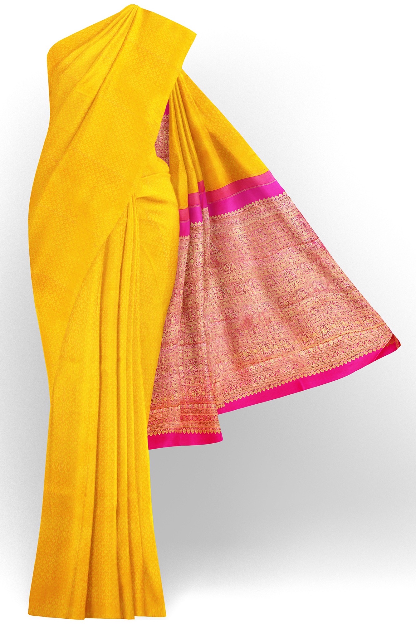 sri kumaran stores kanchipuram silk saree yellow saree with yellow border 2