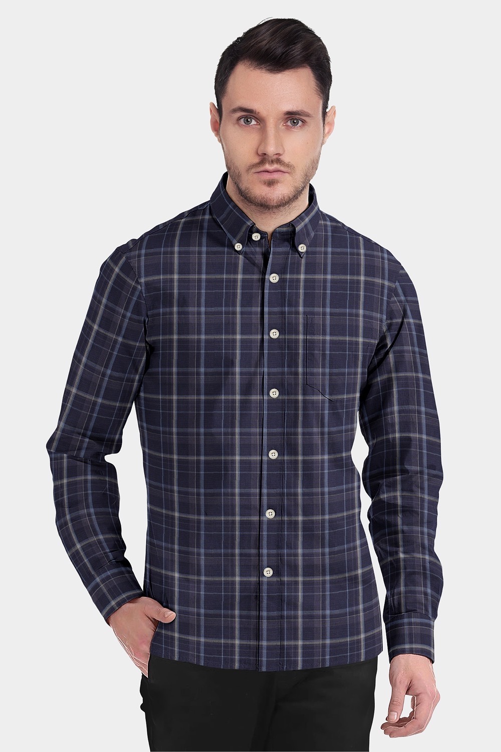 sri kumaran stores men perri alley blue checker full sleeve shirt 1 2