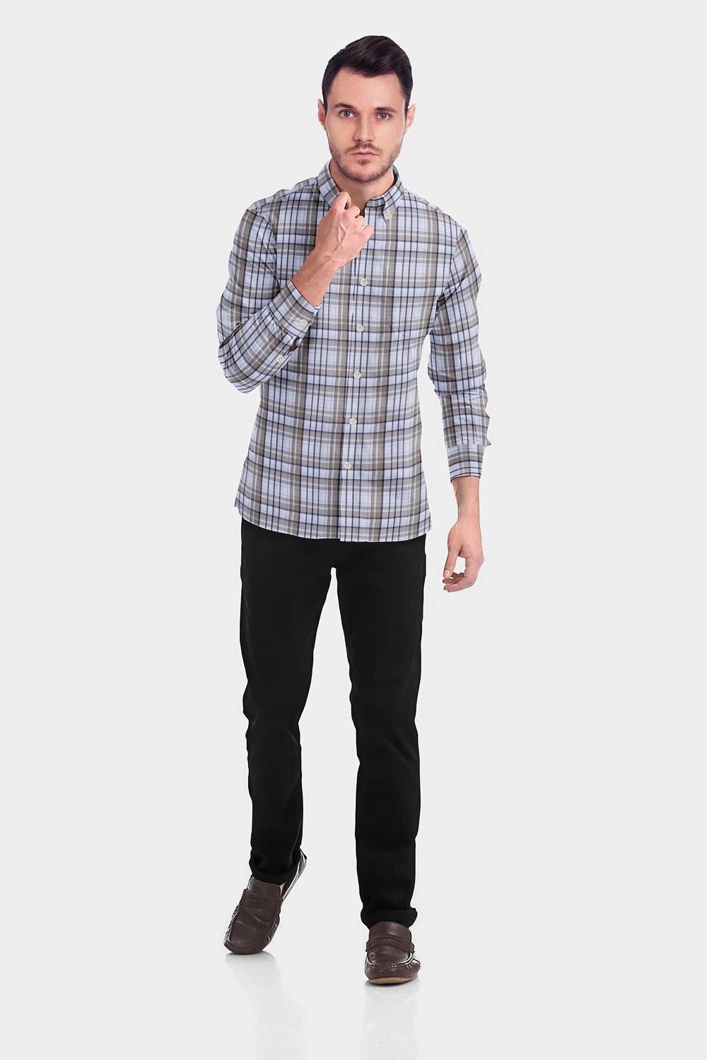 sri kumaran stores men perri alley brown checker full sleeve shirt 1