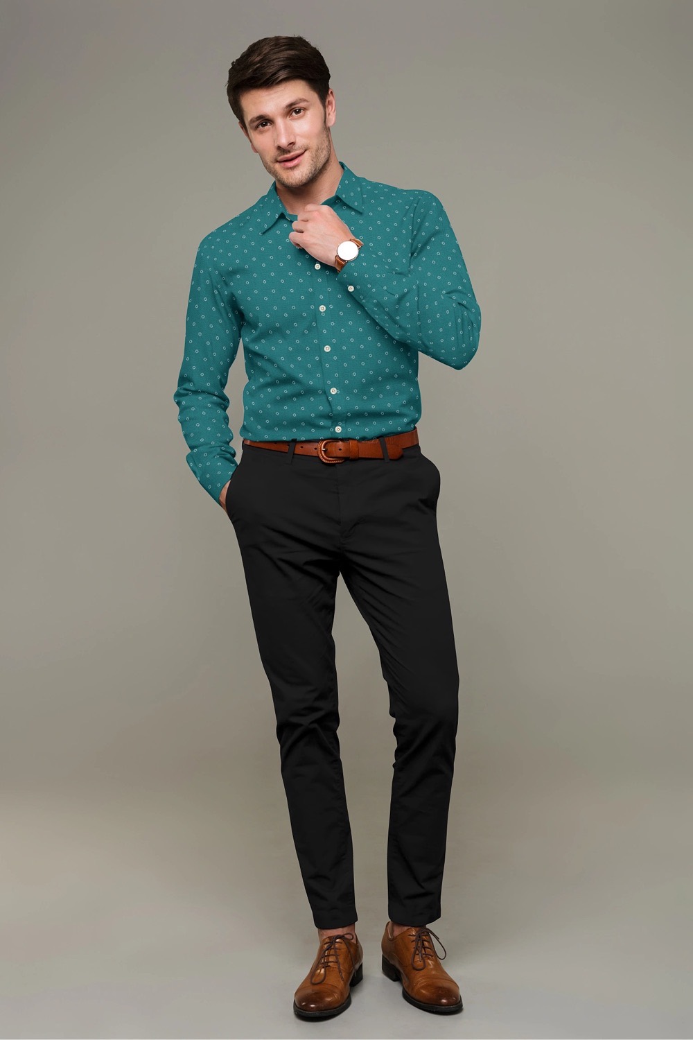 sri kumaran stores men perri alley green design full sleeve shirt 3