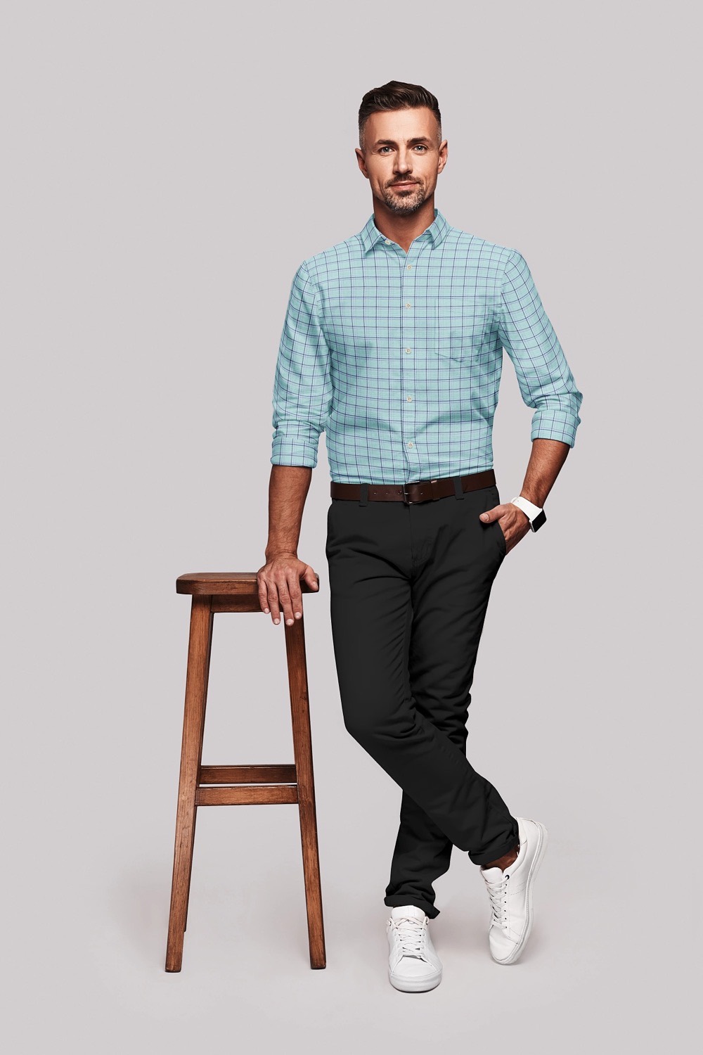 sri kumaran stores men perri alley light blue checker full sleeve shirt 1