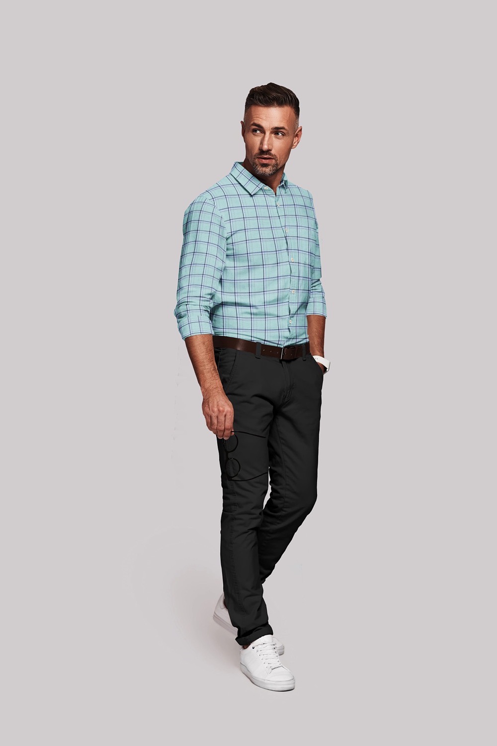 sri kumaran stores men perri alley light blue checker full sleeve shirt 2