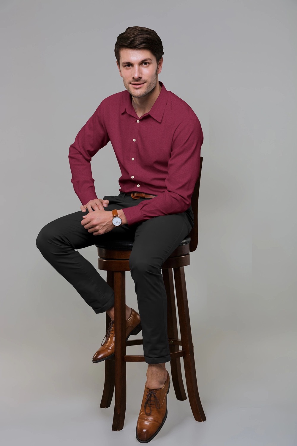 sri kumaran stores men perri alley maroon full sleeve shirt 2