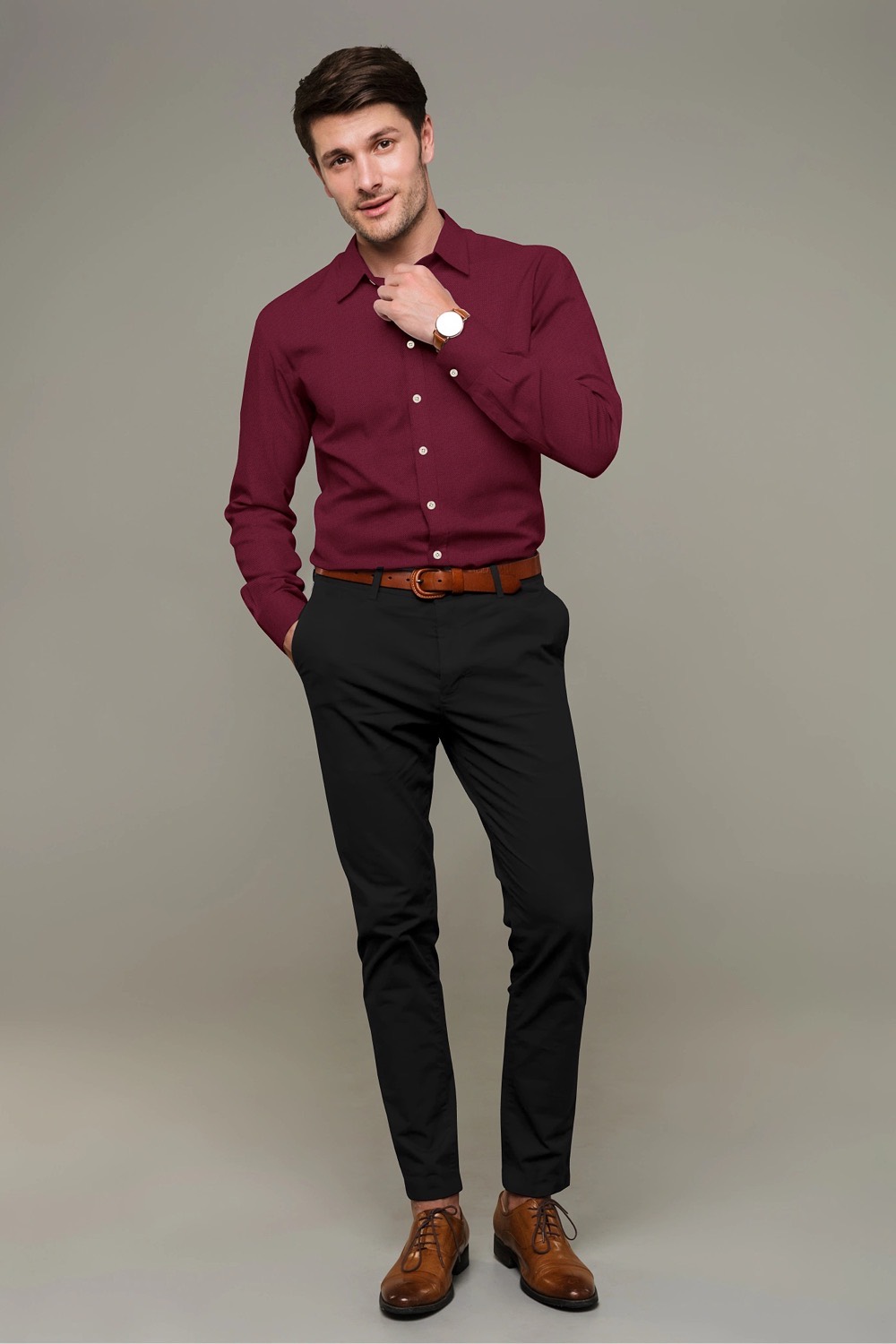 sri kumaran stores men perri alley maroon full sleeve shirt 3