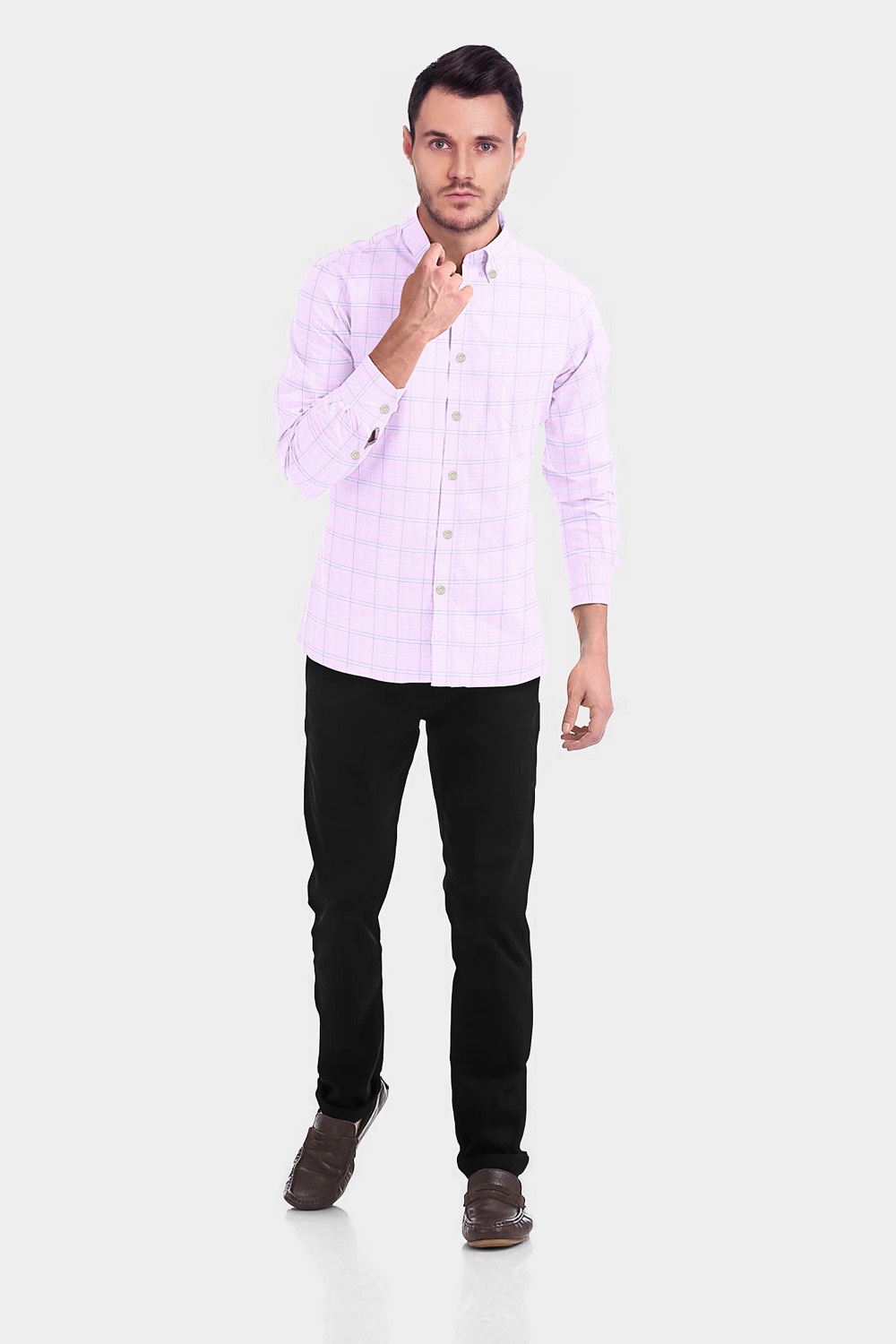 sri kumaran stores men perri alley pink checker full sleeve shirt 1