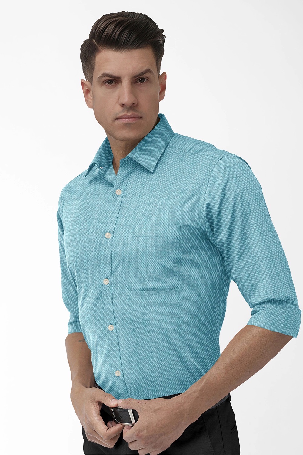 sri kumaran stores men perri alley turquoise blue full sleeve shirt 3