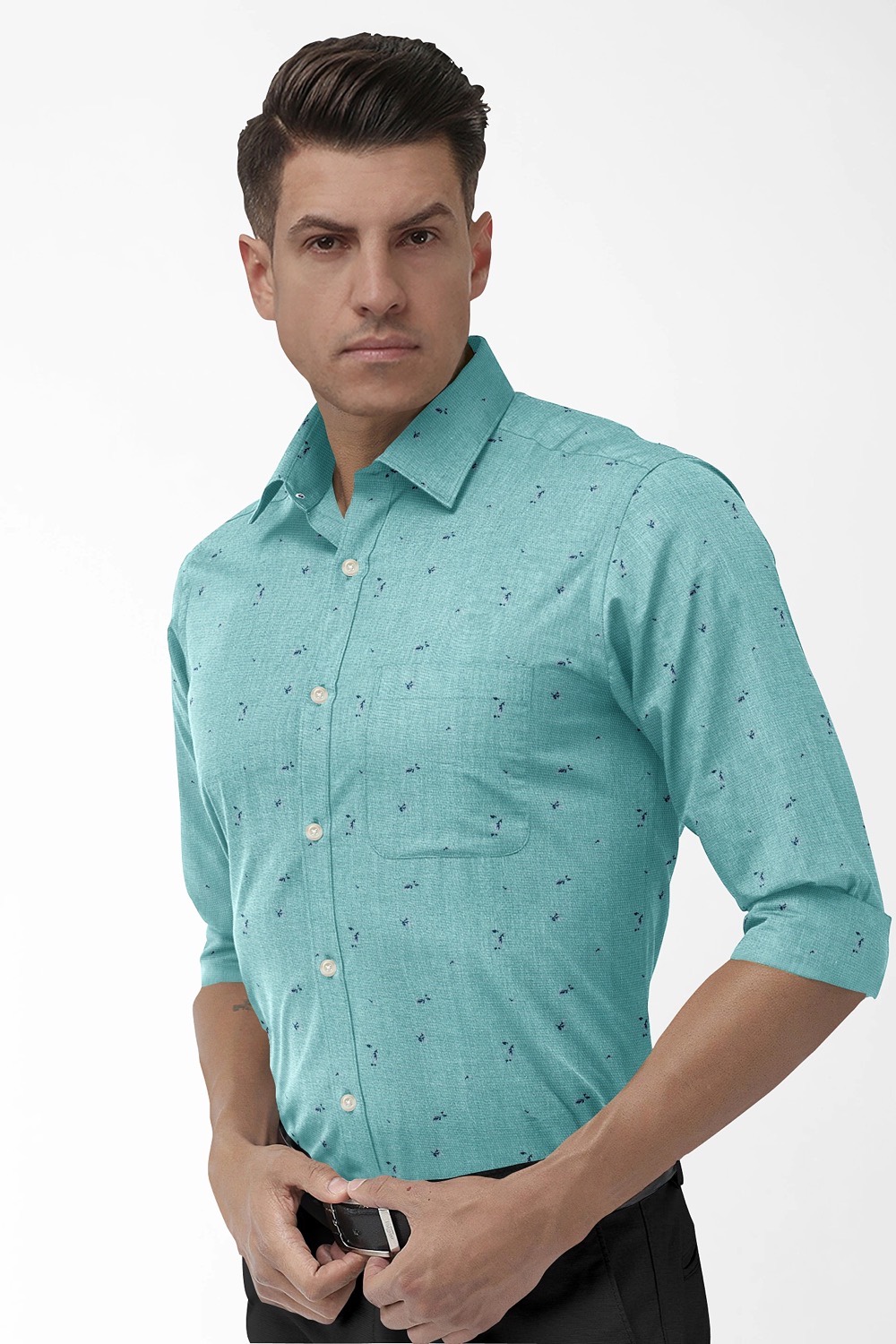 sri kumaran stores men perri alley turquoise blue full sleeve shirt 1 3