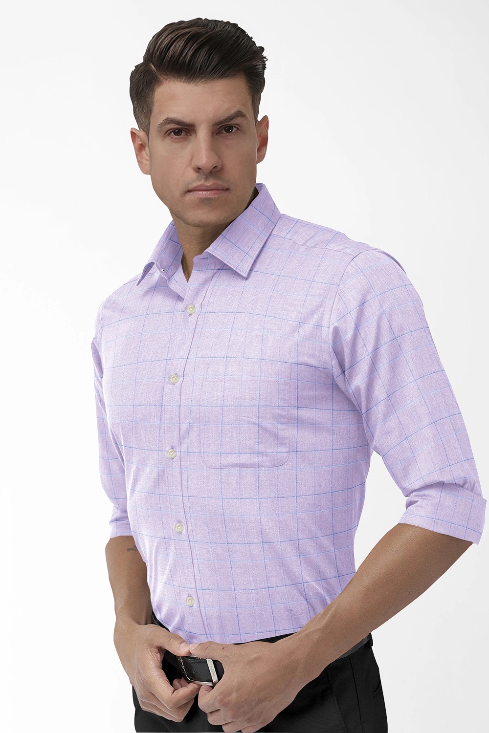 sri kumaran stores men perri alley violet checker full sleeve shirt 1 3