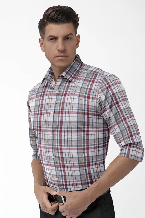 sri kumaran stores men perri alley white checker full sleeve shirt 3