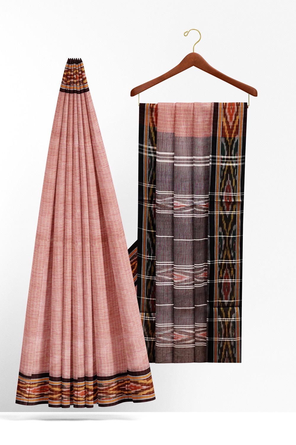 sri kumaran stores 102022 pochampalli cotton baby pink saree with black border 1 2