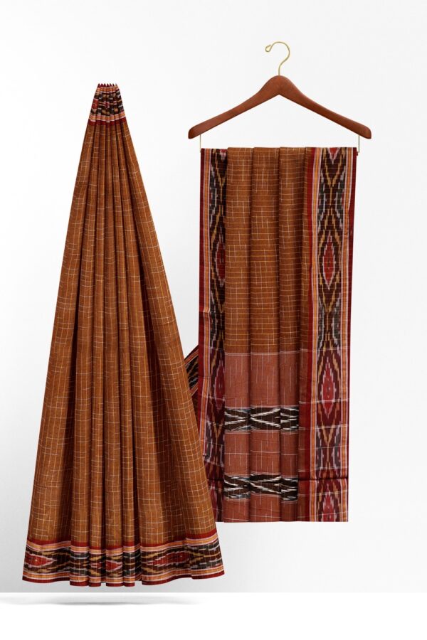 sri kumaran stores 102022 pochampalli cotton brown saree with brown border 1 2