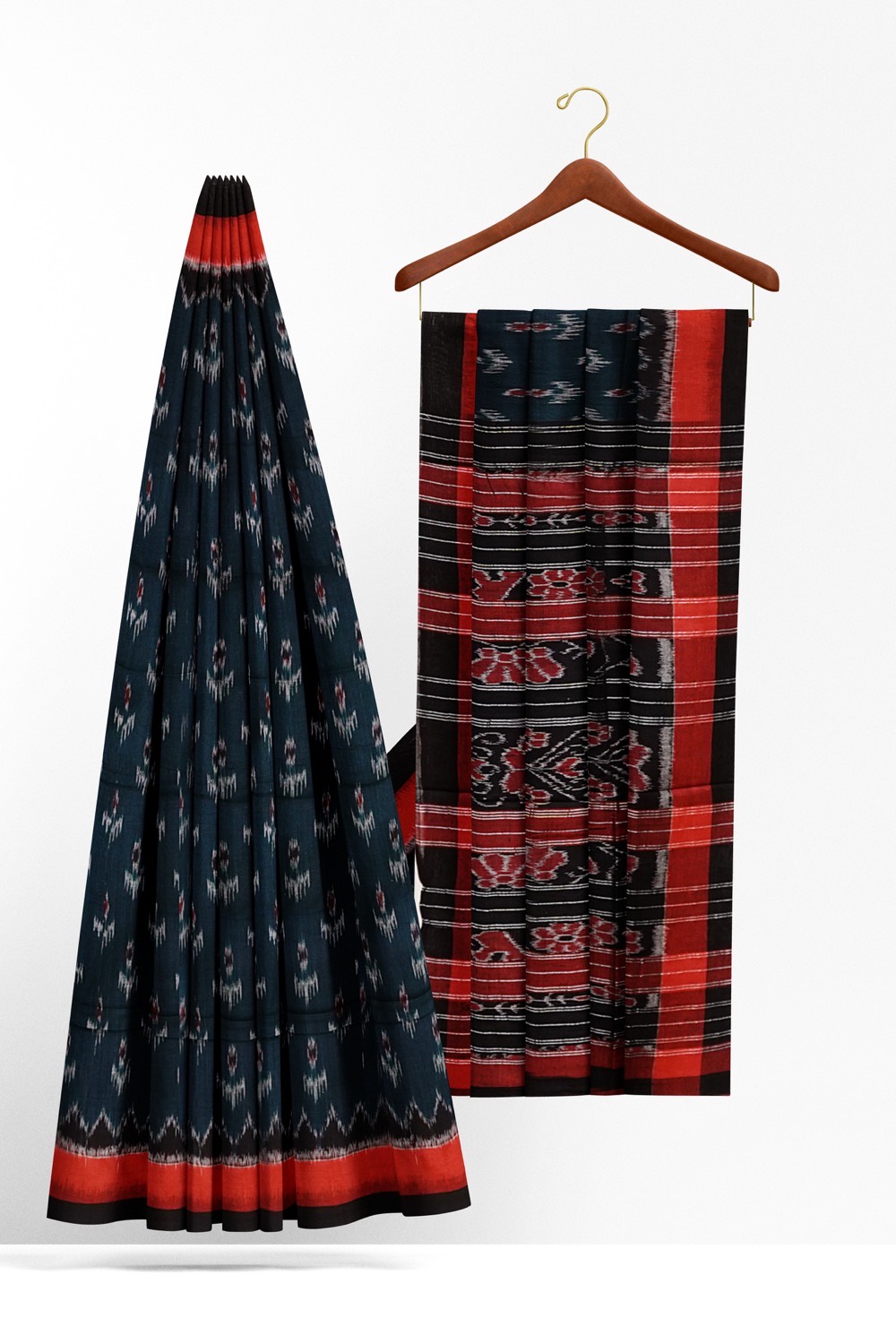 sri kumaran stores 102022 pochampalli cotton dark green saree with orange border 1 2