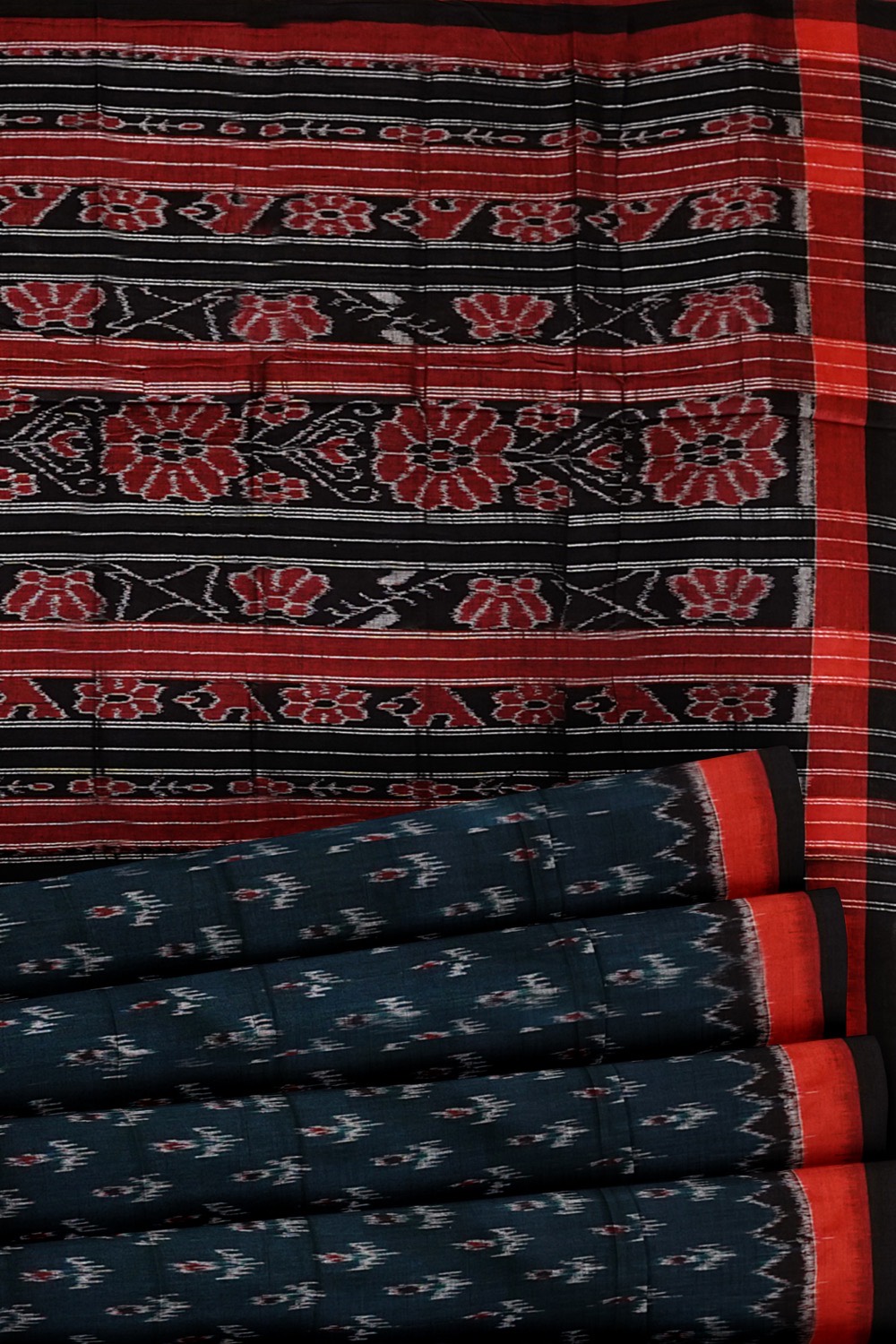 sri kumaran stores 102022 pochampalli cotton dark green saree with orange border 1 4