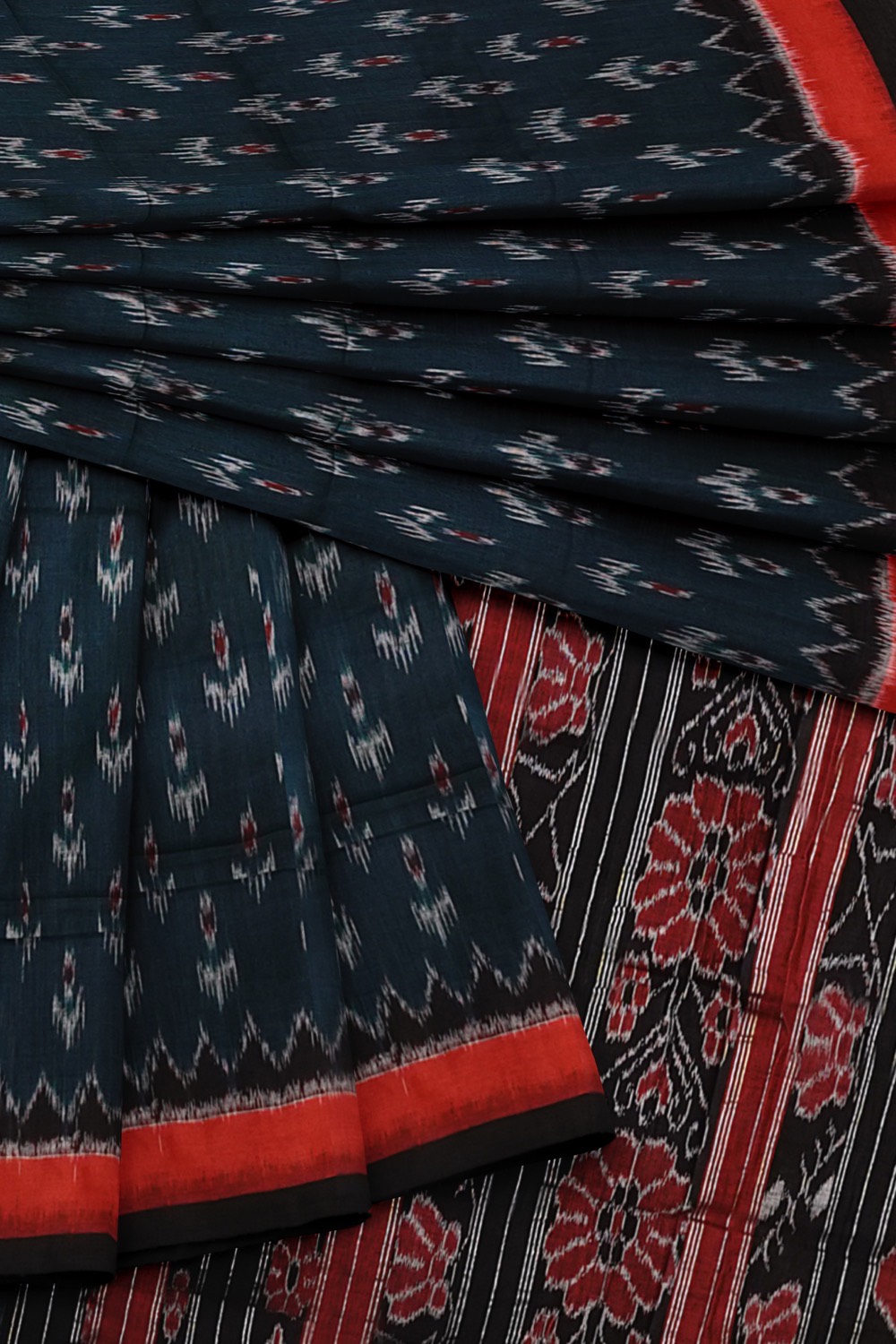 sri kumaran stores 102022 pochampalli cotton dark green saree with orange border 1 5