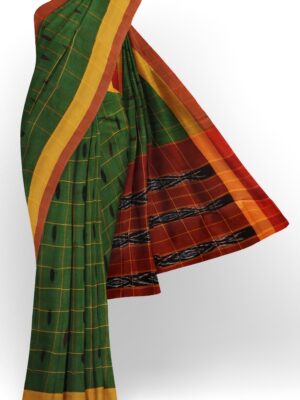sri kumaran stores 102022 pochampalli cotton dark green saree with yellow border 1 1