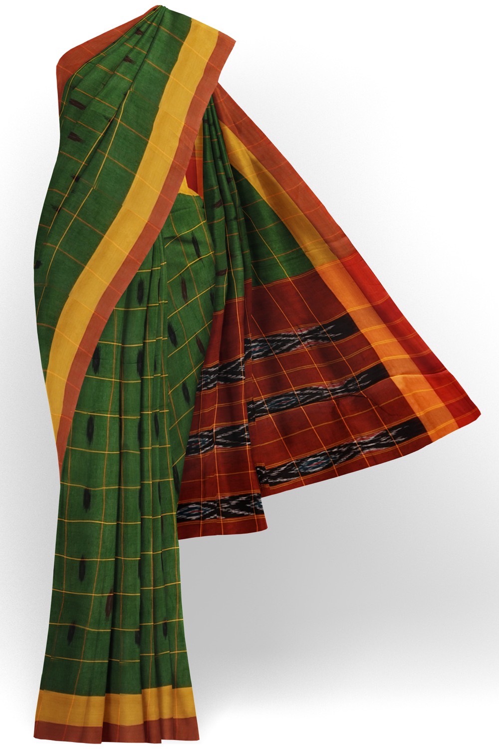 sri kumaran stores 102022 pochampalli cotton dark green saree with yellow border 1 1