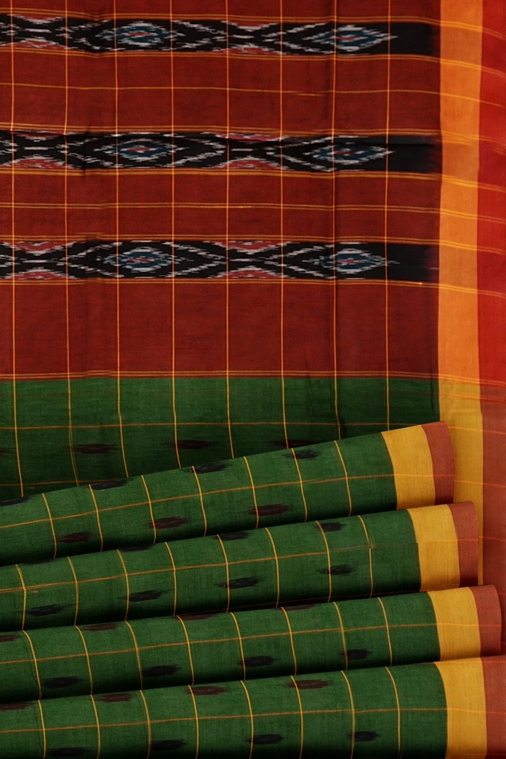 sri kumaran stores 102022 pochampalli cotton dark green saree with yellow border 1 4