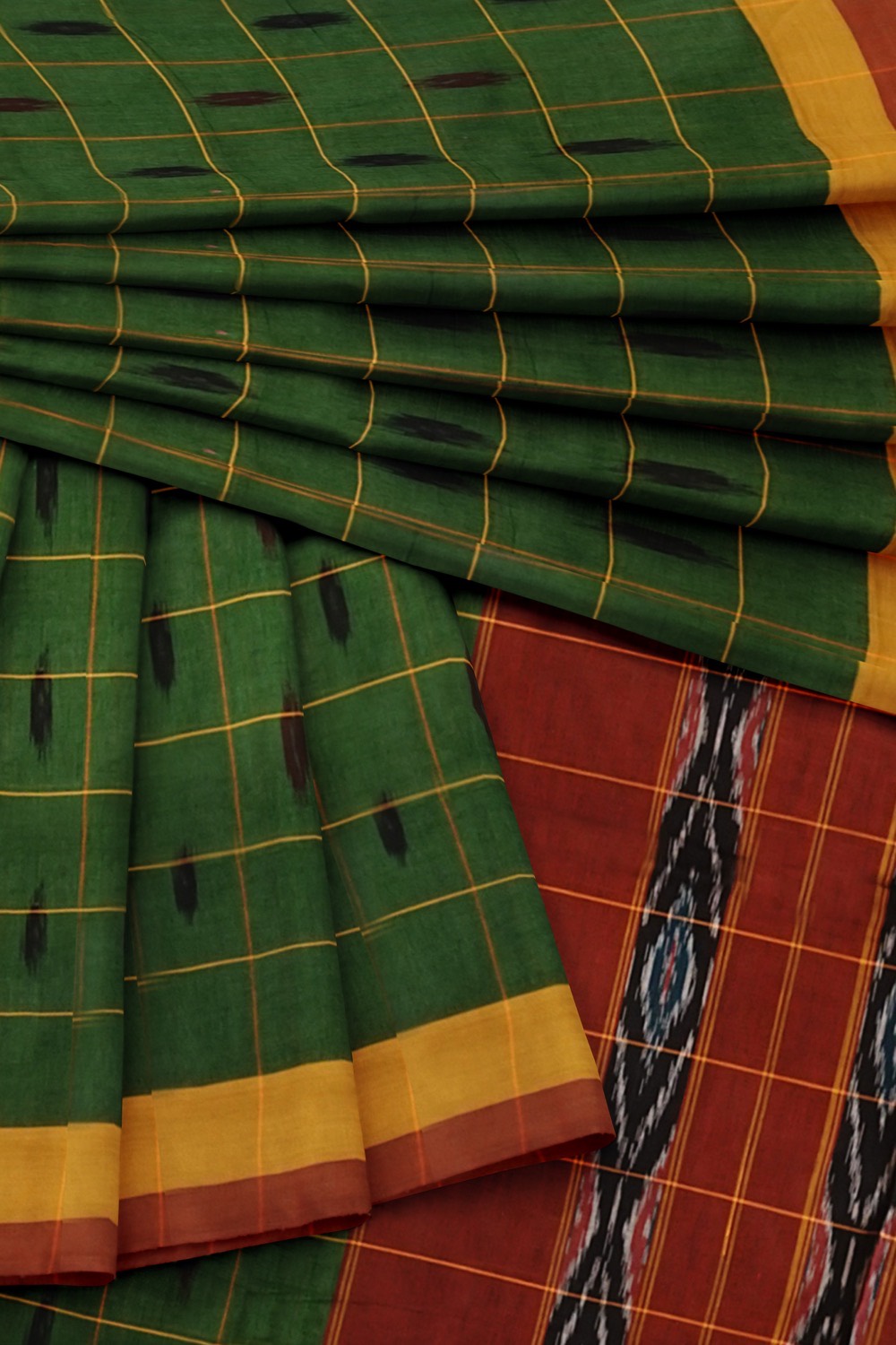 sri kumaran stores 102022 pochampalli cotton dark green saree with yellow border 1 5