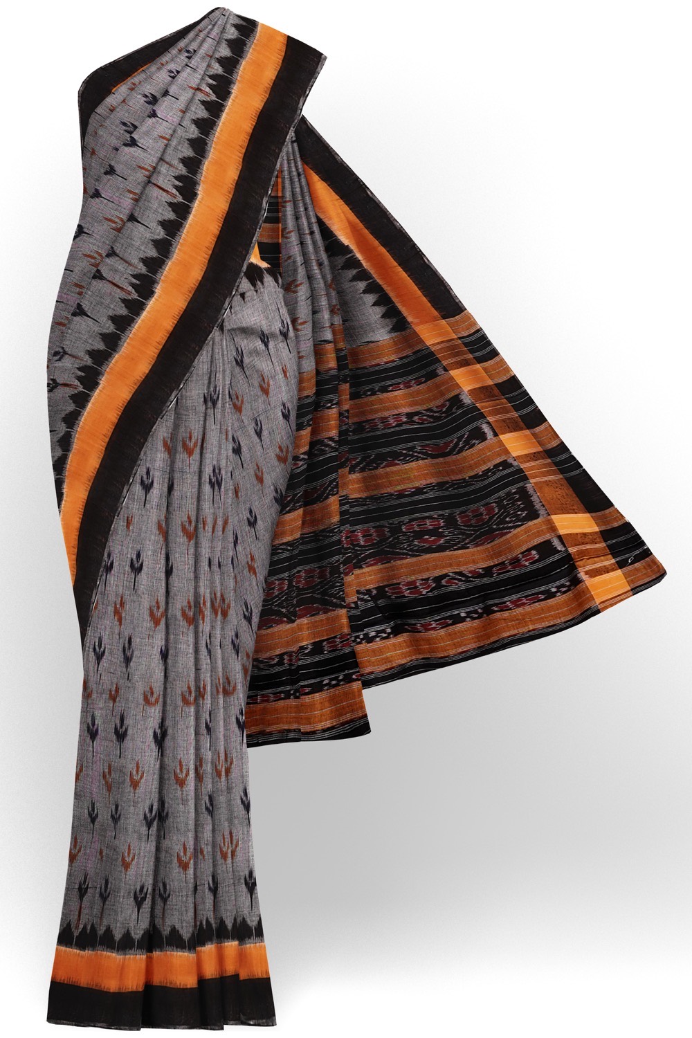 sri kumaran stores 102022 pochampalli cotton grey saree with black border 2 1