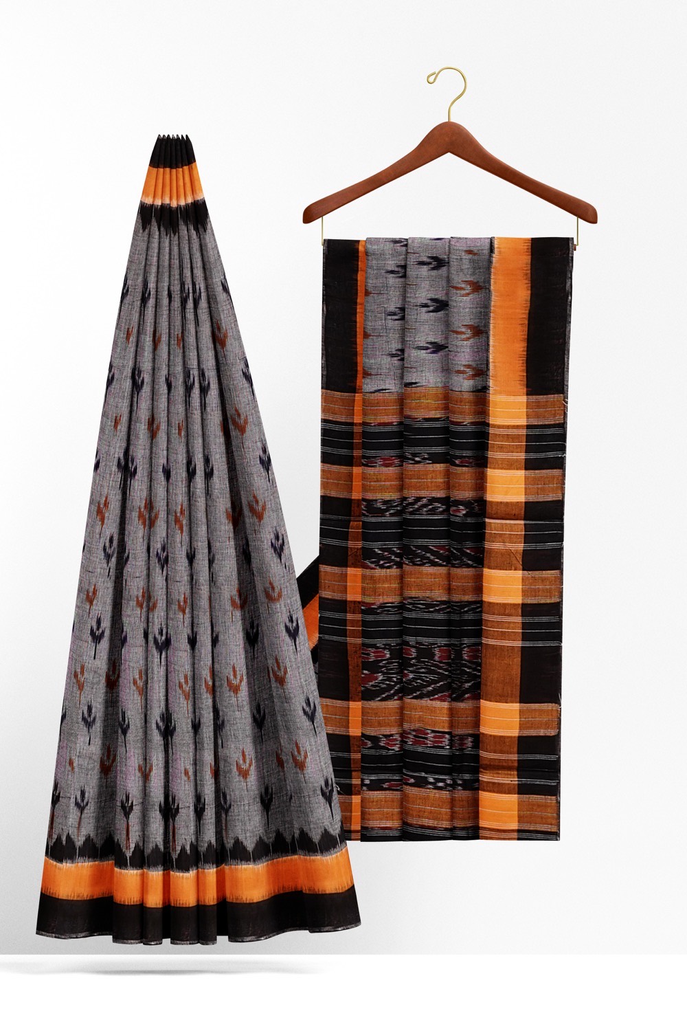 sri kumaran stores 102022 pochampalli cotton grey saree with black border 2 2