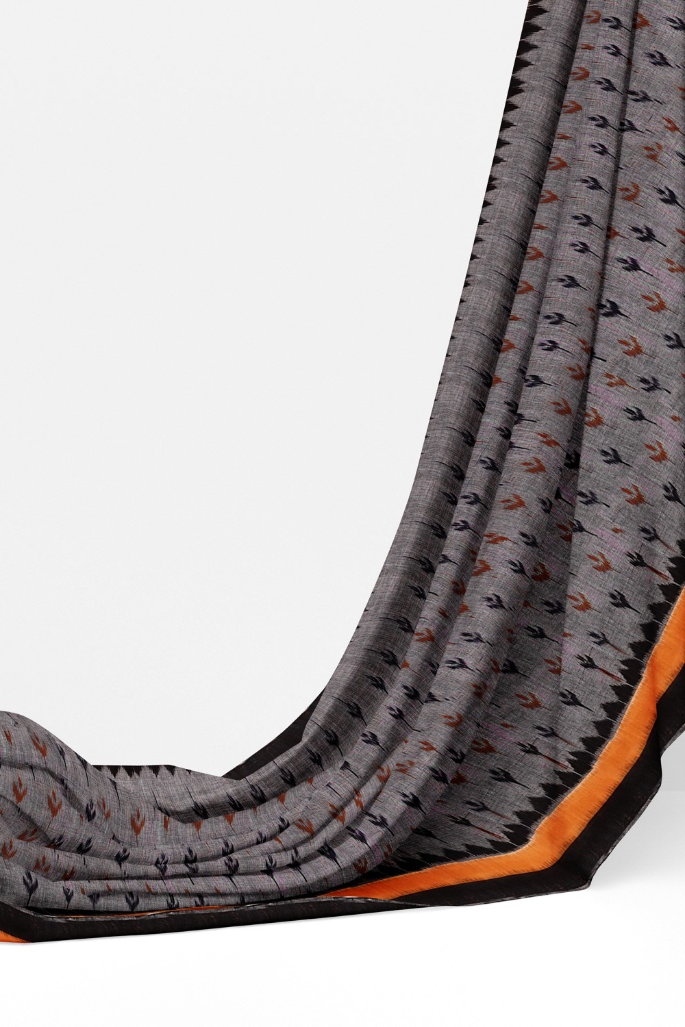 sri kumaran stores 102022 pochampalli cotton grey saree with black border 2 3