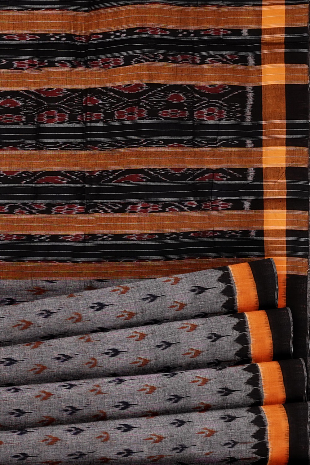 sri kumaran stores 102022 pochampalli cotton grey saree with black border 2 4