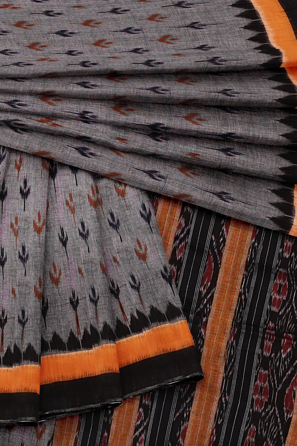 sri kumaran stores 102022 pochampalli cotton grey saree with black border 2 5