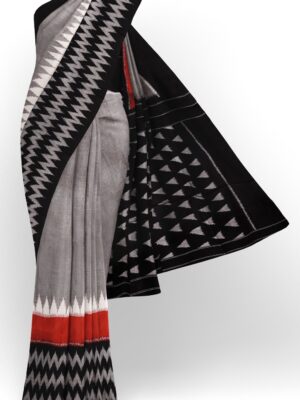 sri kumaran stores 102022 pochampalli cotton grey saree with black border 3 1
