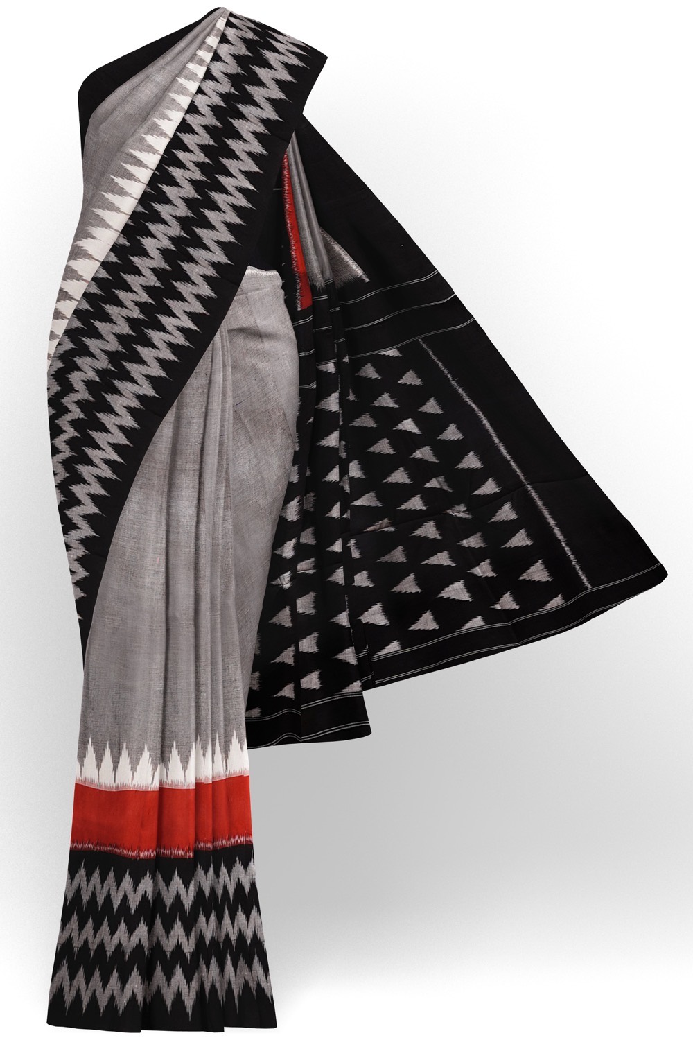 sri kumaran stores 102022 pochampalli cotton grey saree with black border 3 1