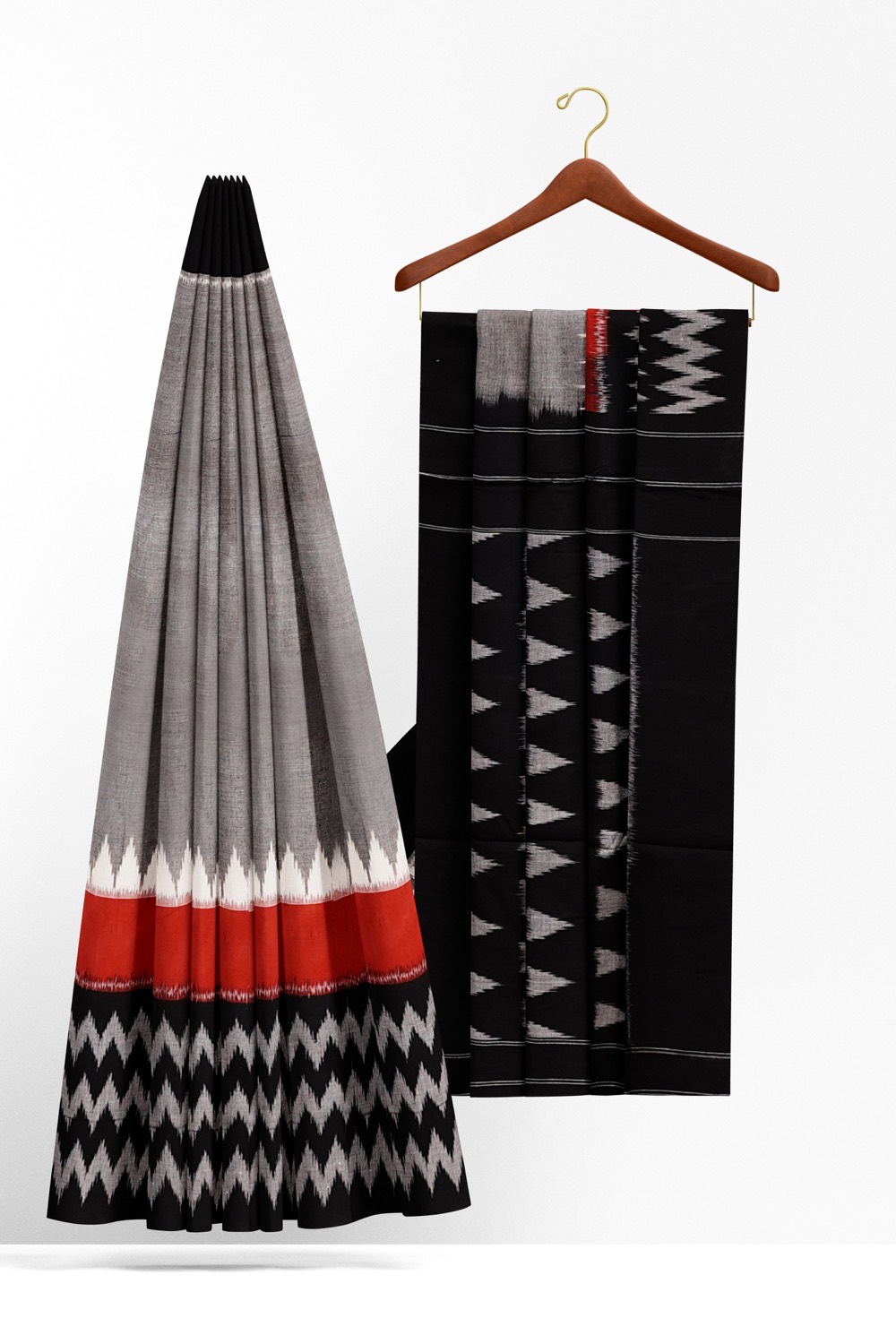 sri kumaran stores 102022 pochampalli cotton grey saree with black border 3 2