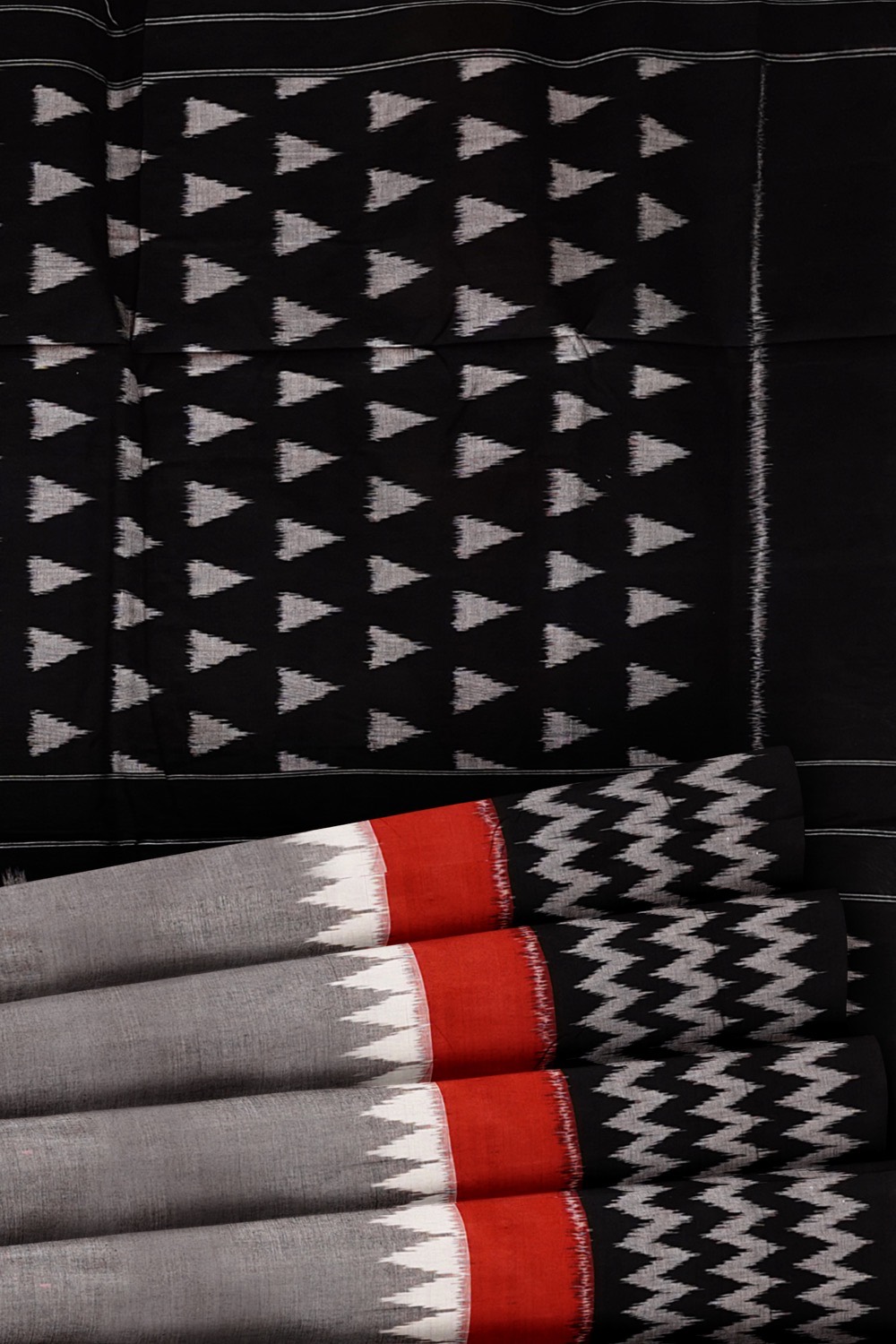 sri kumaran stores 102022 pochampalli cotton grey saree with black border 3 4