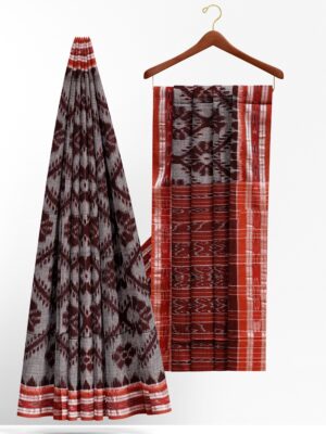 sri kumaran stores 102022 pochampalli cotton grey saree with red border 1 1