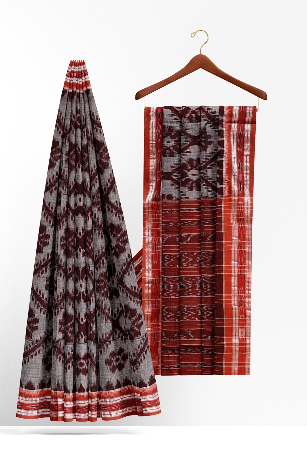 sri kumaran stores 102022 pochampalli cotton grey saree with red border 1 1