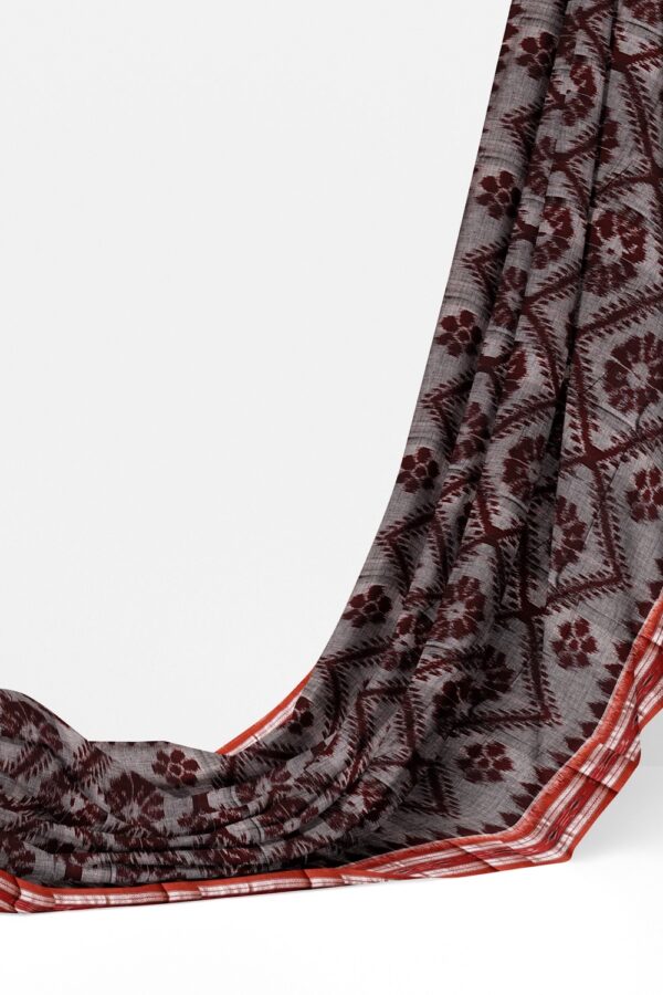 sri kumaran stores 102022 pochampalli cotton grey saree with red border 1 2