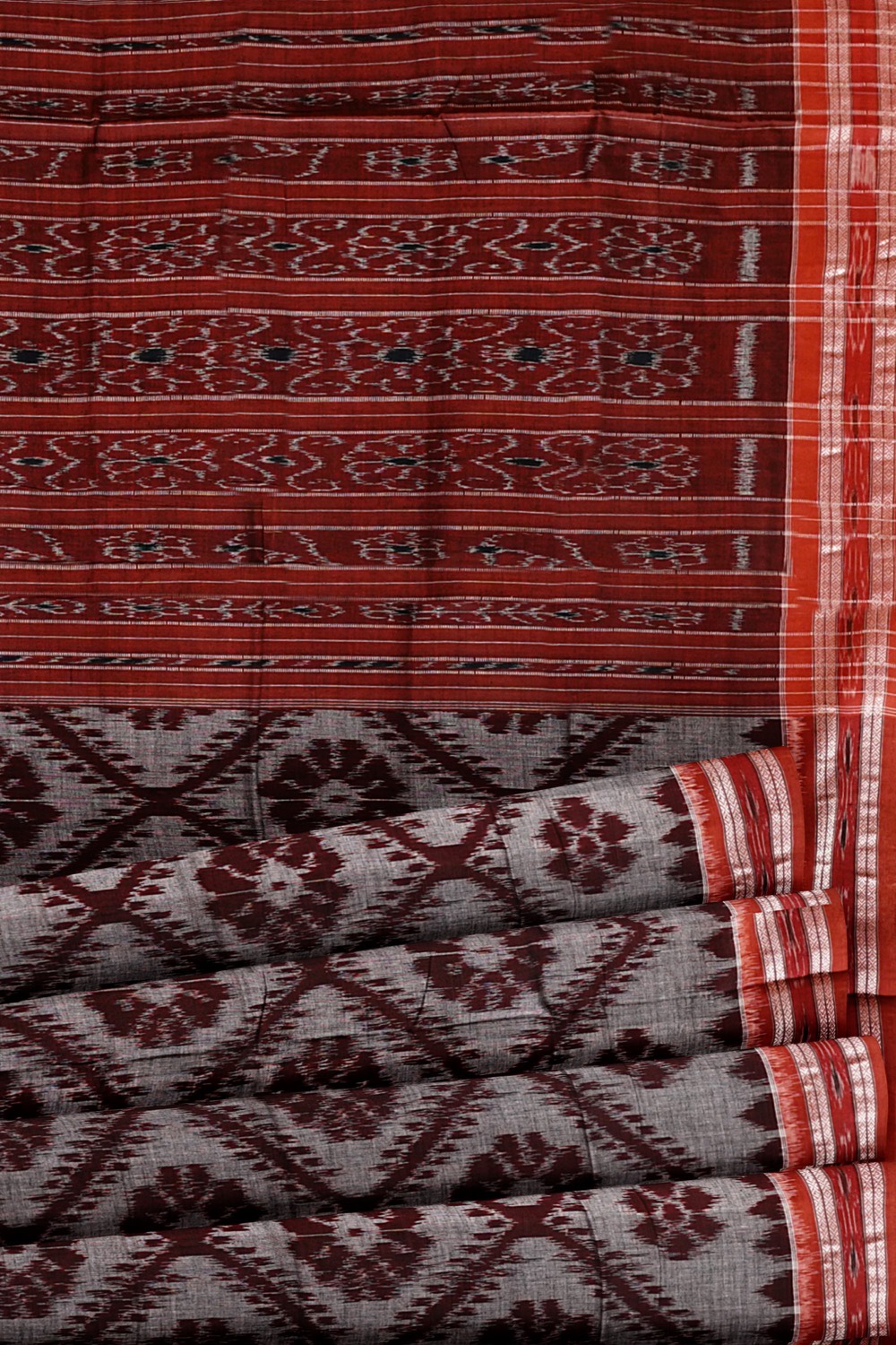 sri kumaran stores 102022 pochampalli cotton grey saree with red border 1 3