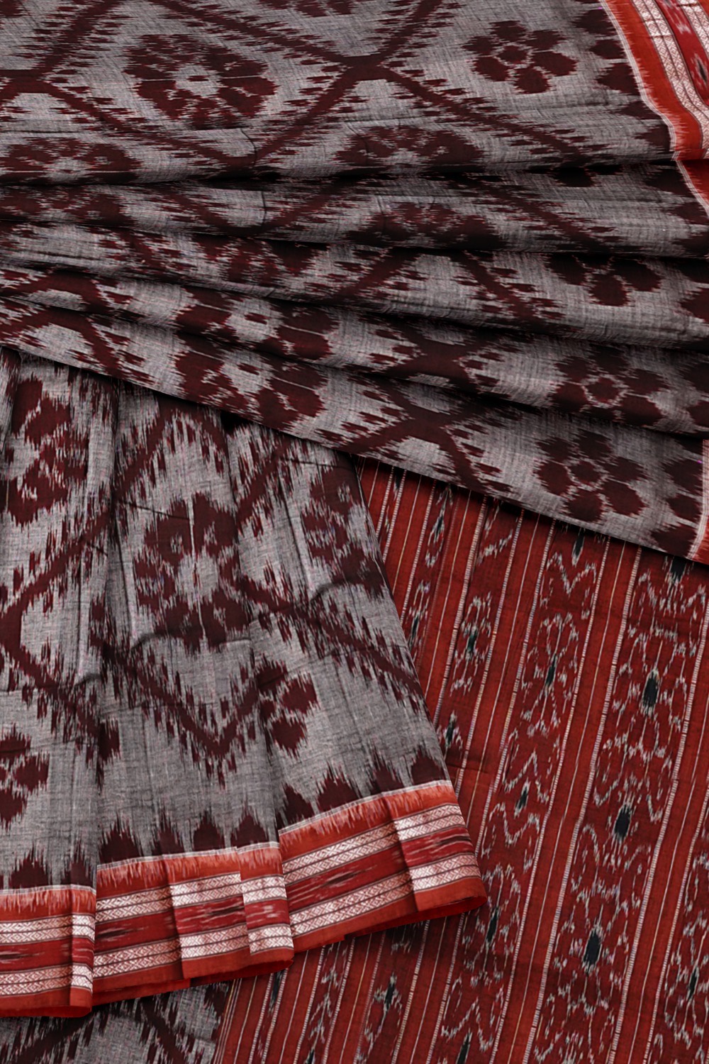 sri kumaran stores 102022 pochampalli cotton grey saree with red border 1 4