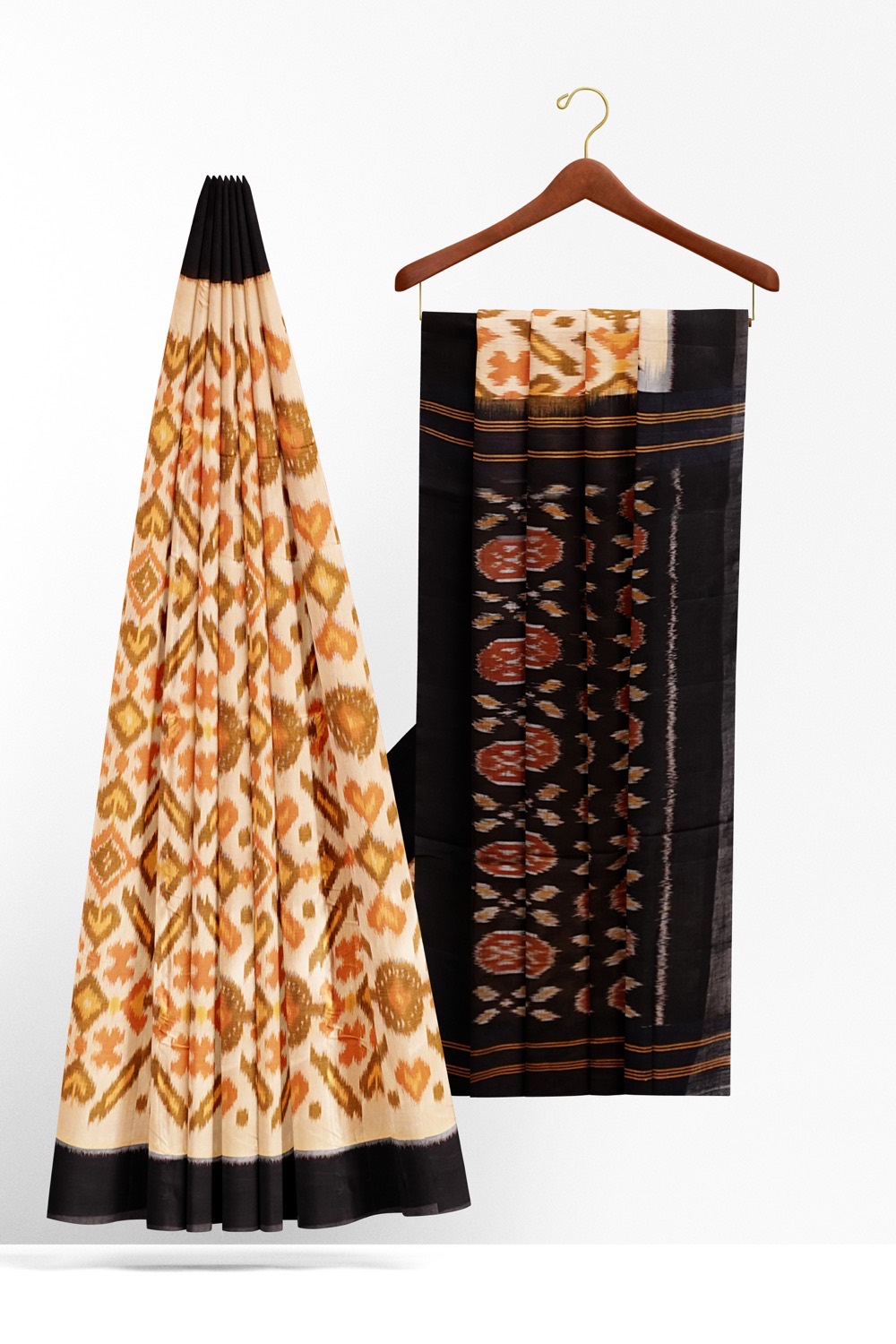 sri kumaran stores 102022 pochampalli cotton half white saree with black border 1 2