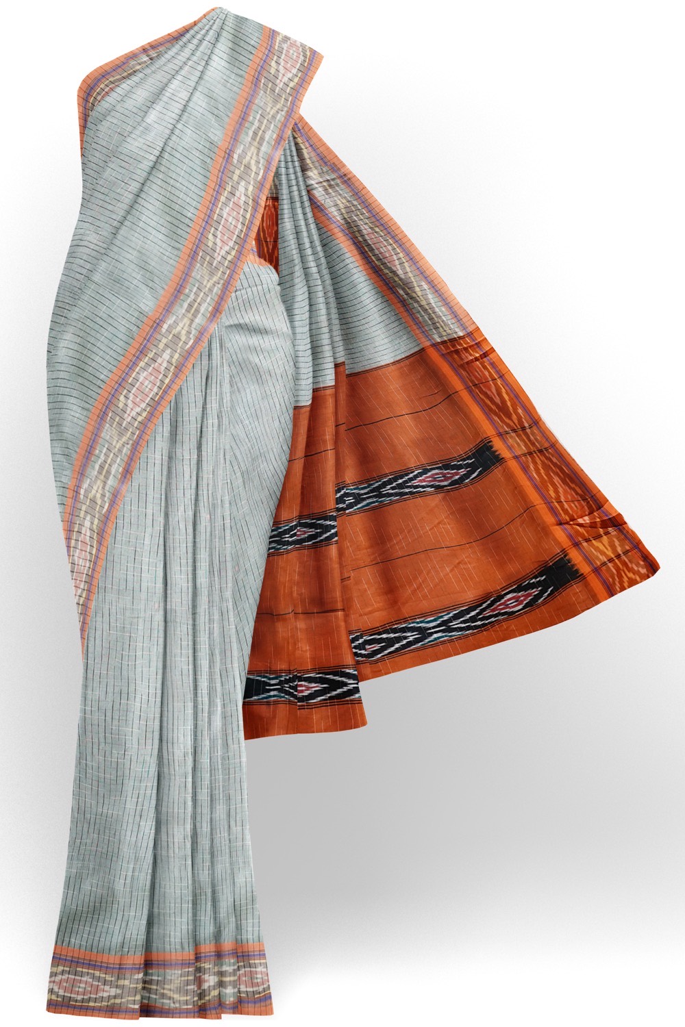 sri kumaran stores 102022 pochampalli cotton light green saree with orange border 1 1