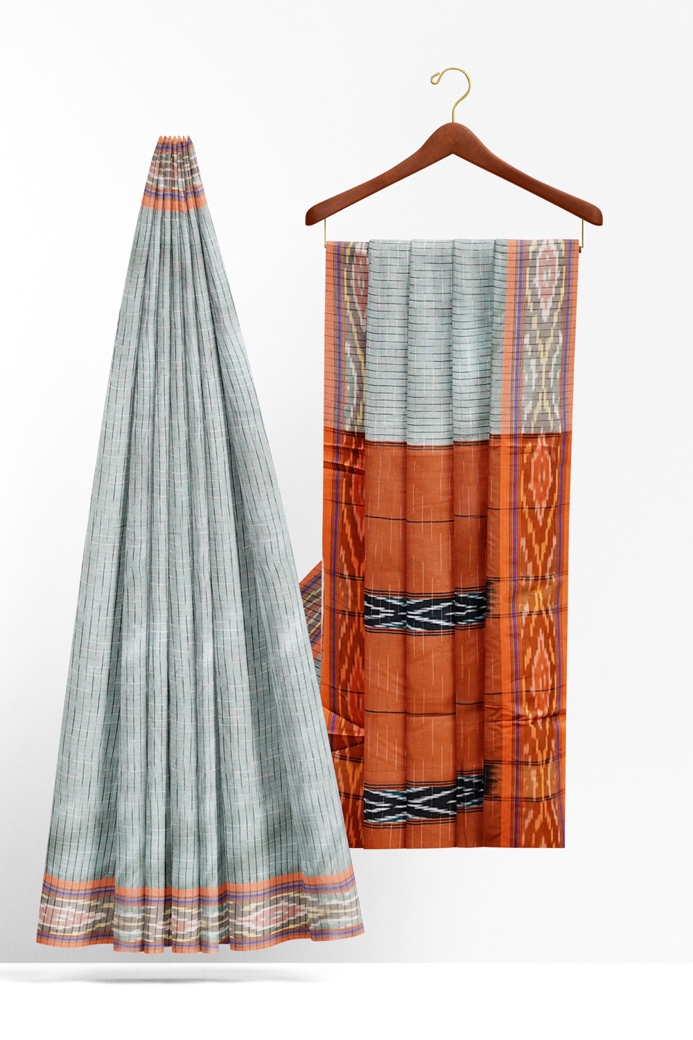 sri kumaran stores 102022 pochampalli cotton light green saree with orange border 1 2