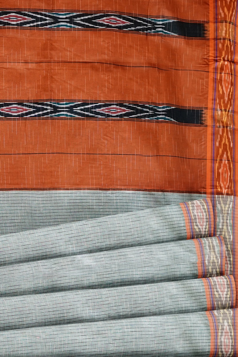 sri kumaran stores 102022 pochampalli cotton light green saree with orange border 1 4