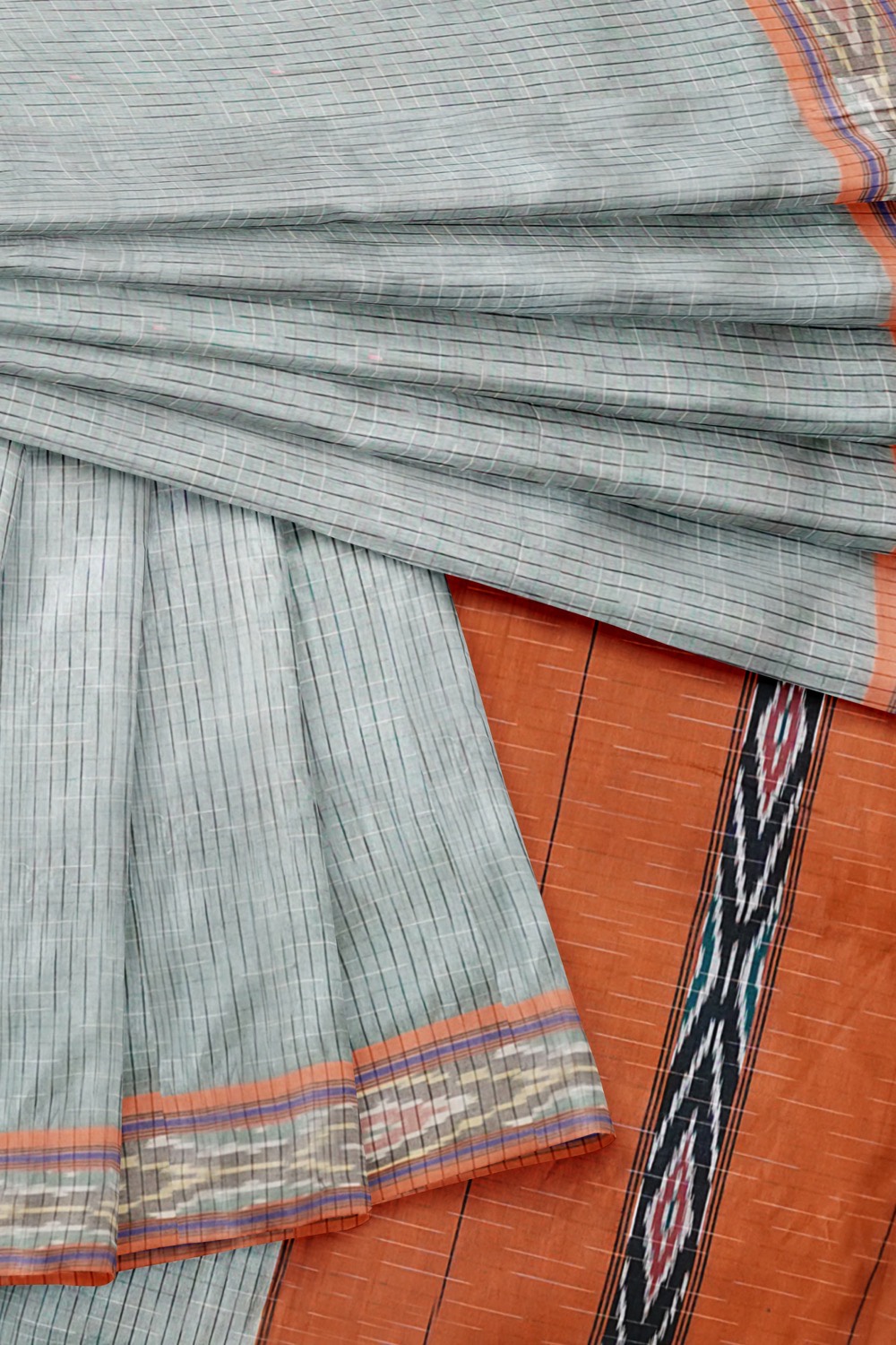 sri kumaran stores 102022 pochampalli cotton light green saree with orange border 1 5