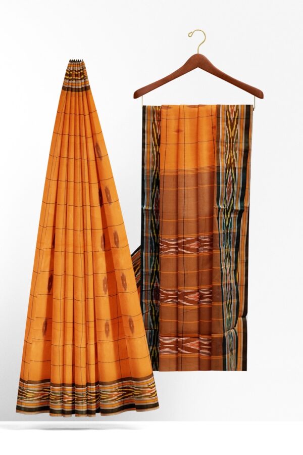 sri kumaran stores 102022 pochampalli cotton light orange saree with brown border 1 2