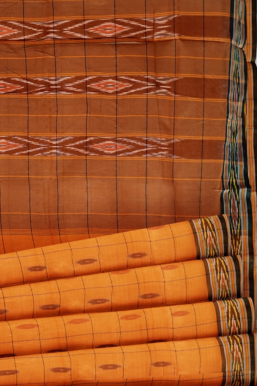 sri kumaran stores 102022 pochampalli cotton light orange saree with brown border 1 4