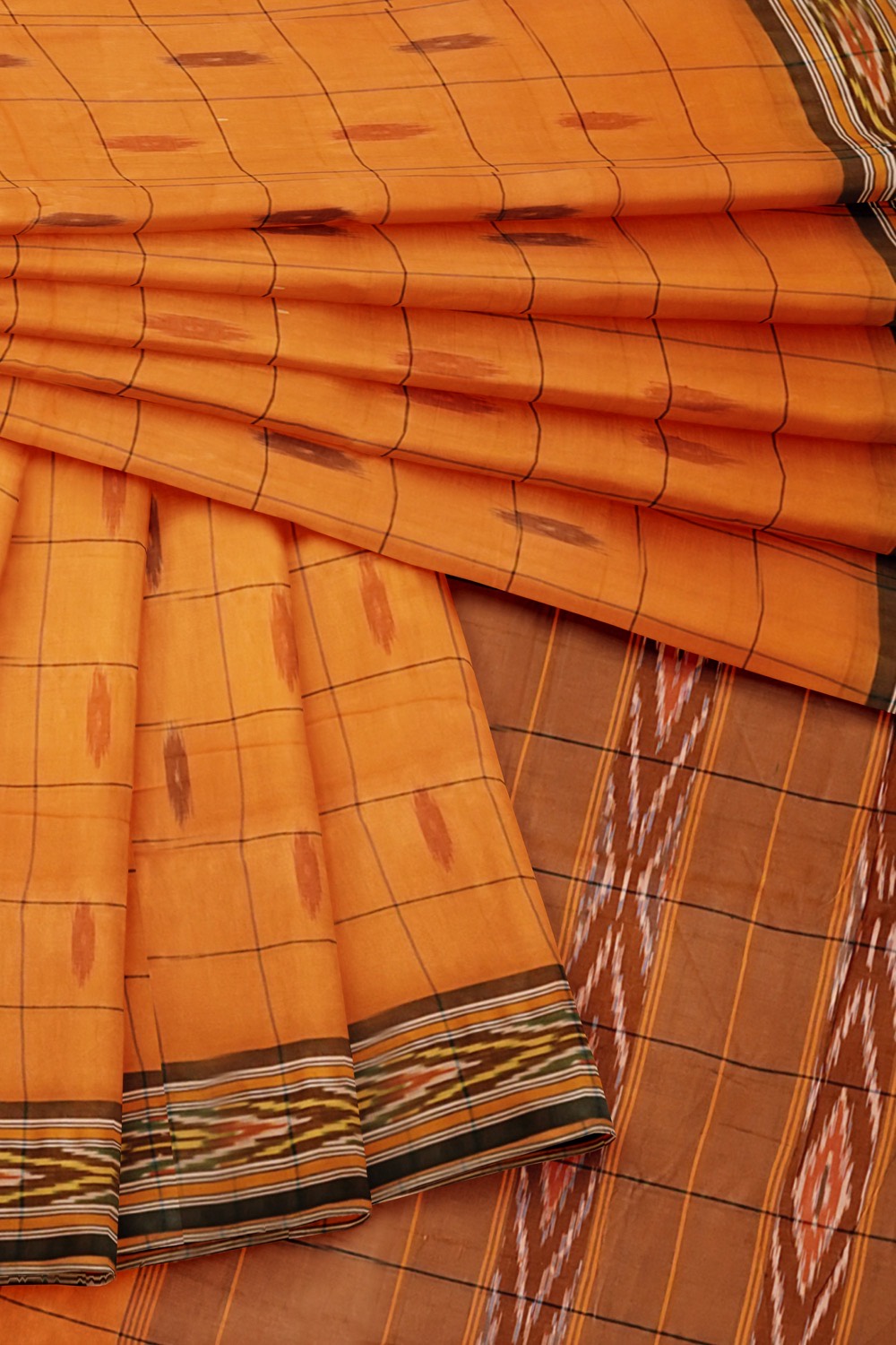 sri kumaran stores 102022 pochampalli cotton light orange saree with brown border 1 5