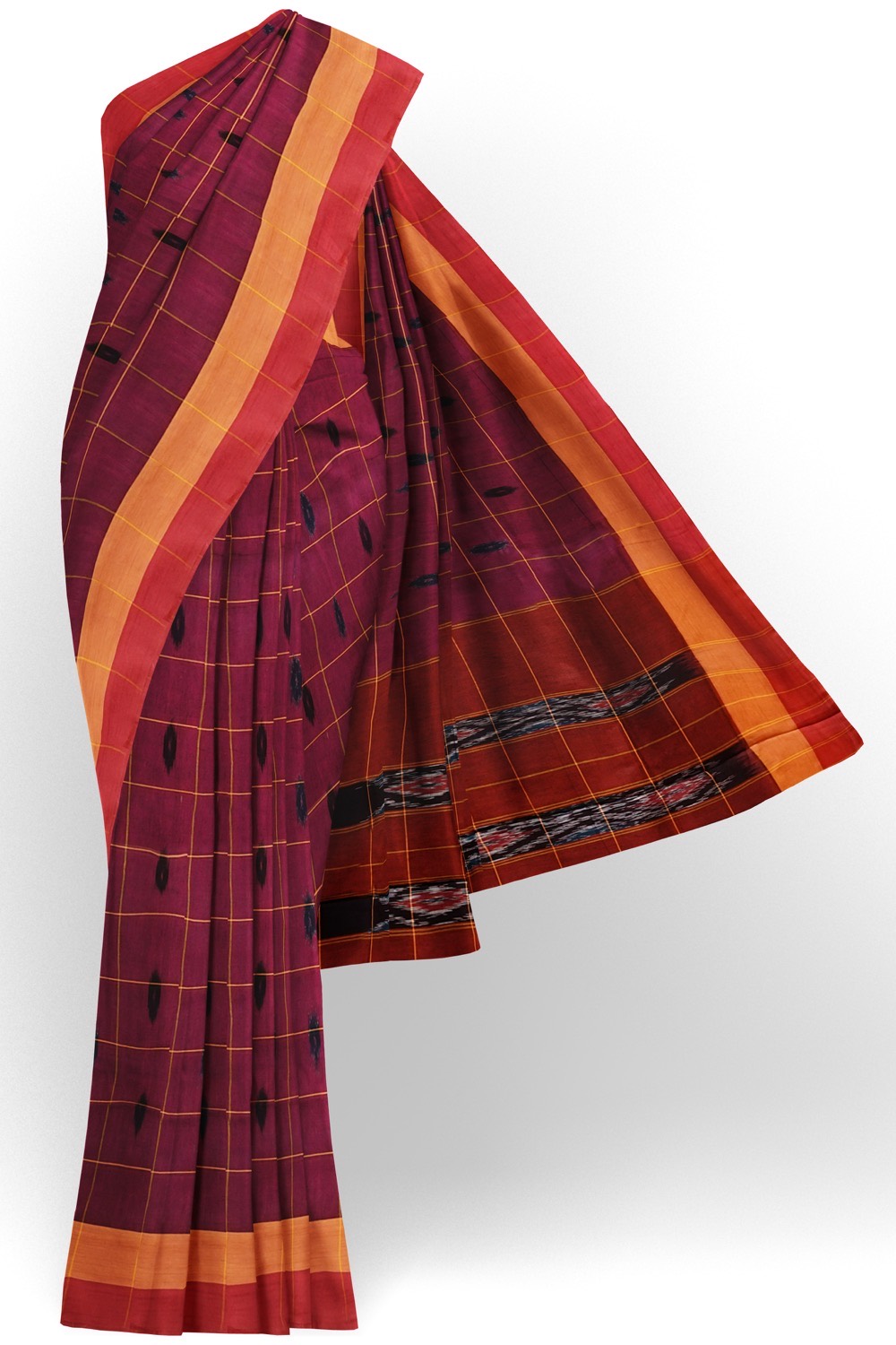 sri kumaran stores 102022 pochampalli cotton maroon saree with red border 1 1