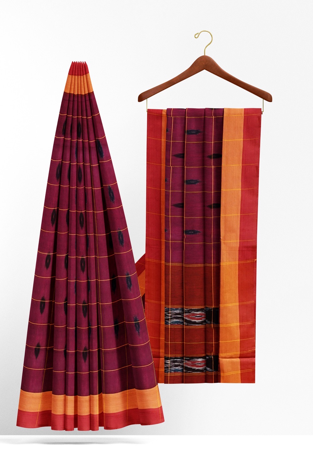 sri kumaran stores 102022 pochampalli cotton maroon saree with red border 1 2