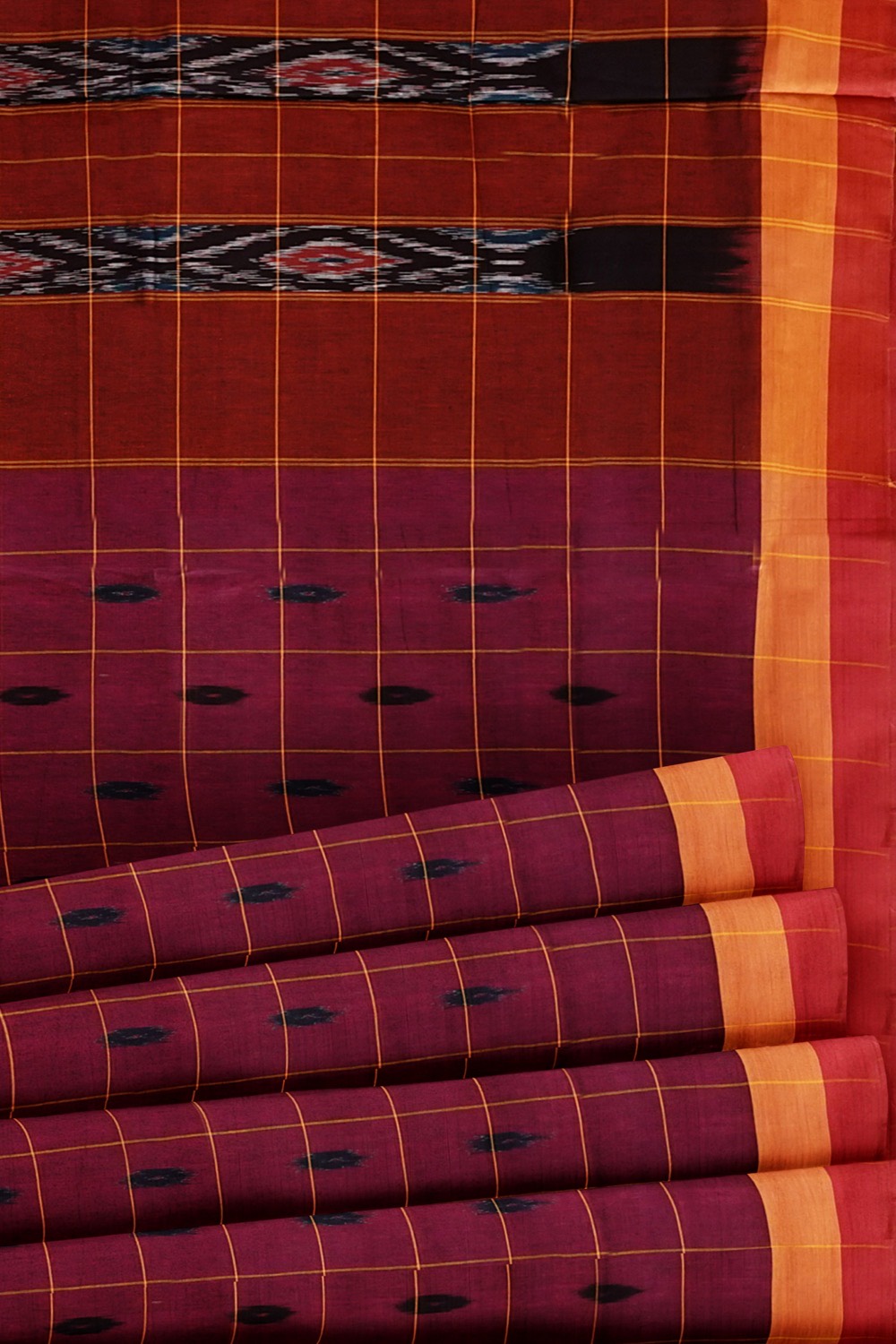 sri kumaran stores 102022 pochampalli cotton maroon saree with red border 1 4