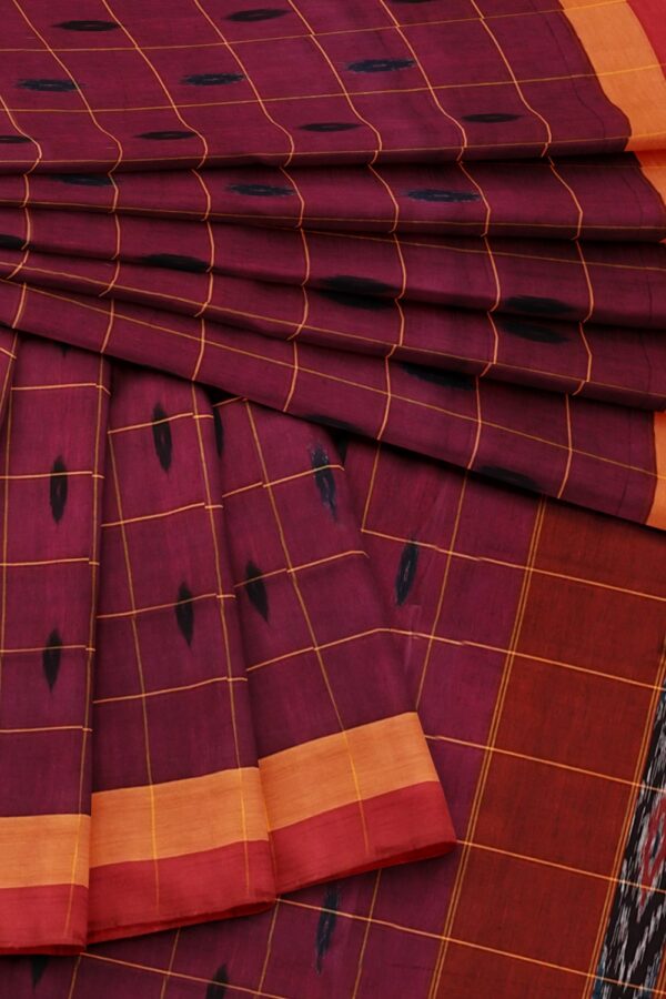sri kumaran stores 102022 pochampalli cotton maroon saree with red border 1 5